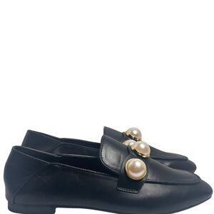 Zara Black Loafers with Gold Pearl Accents